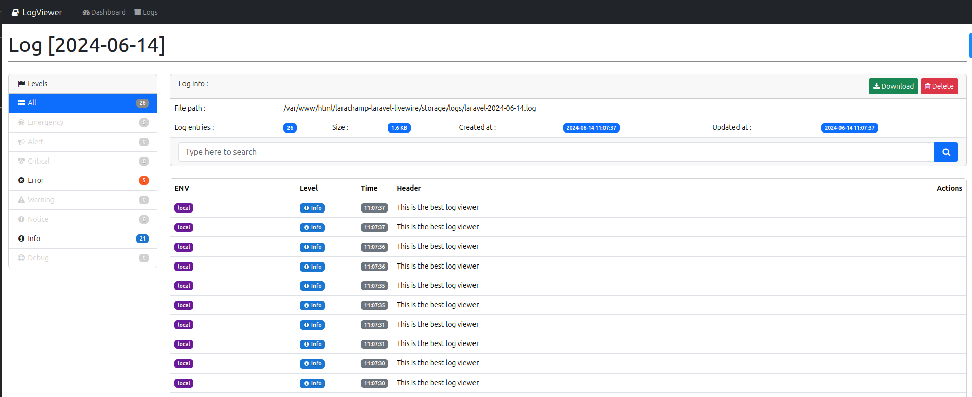 Laravel Log Viewer